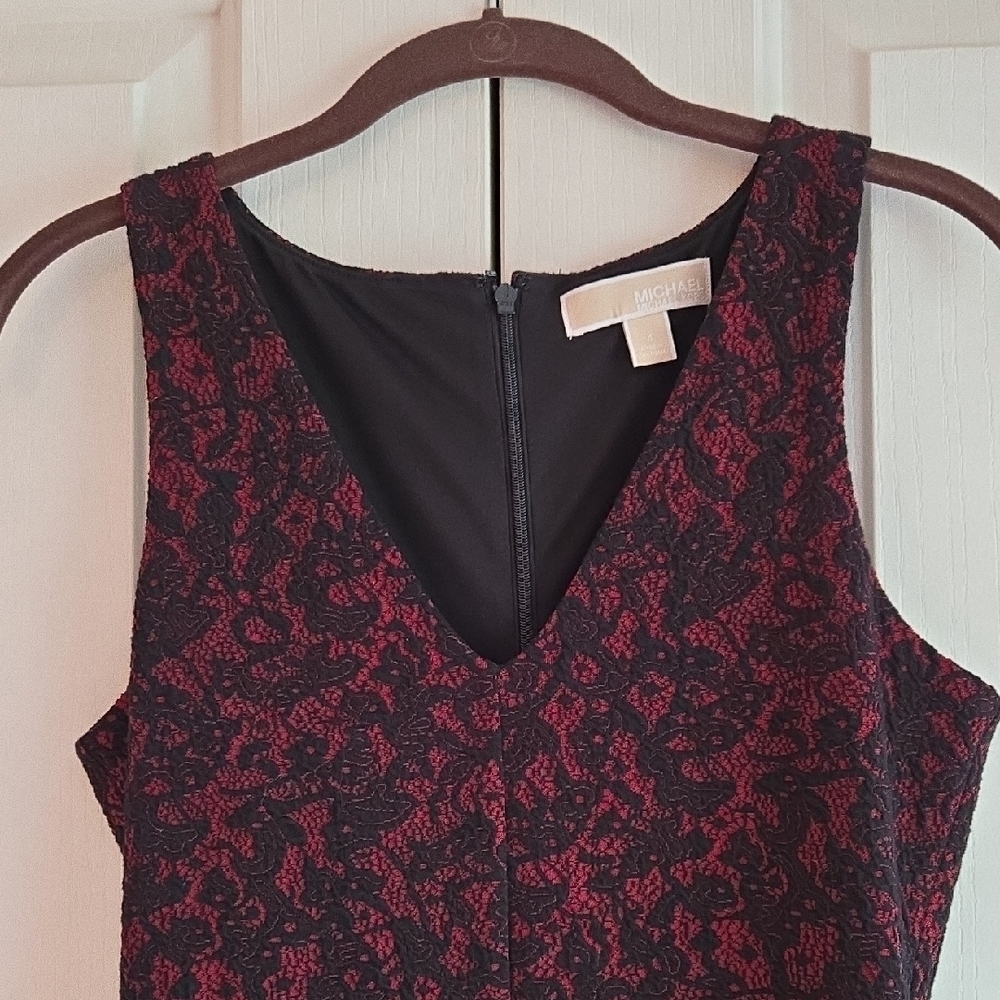 Michael Kors Red and Black V-Neck Sheath Dress